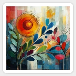 Abstract Orange Blue Red Flower and Leaves Sticker